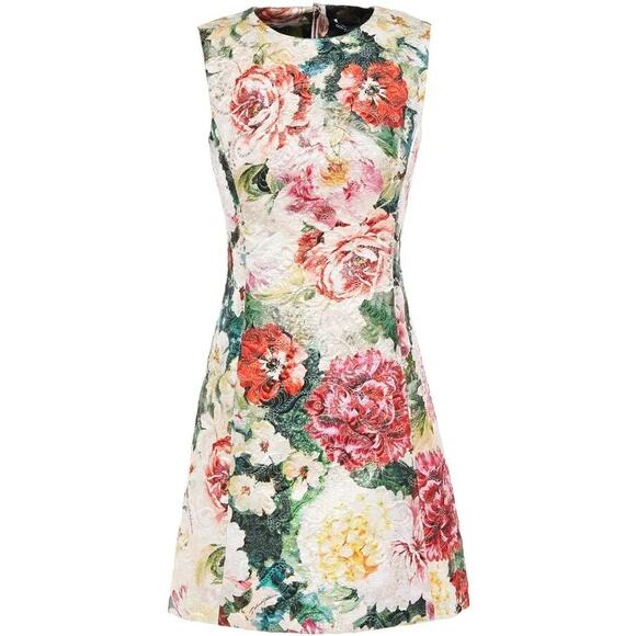 NWT DOLCE & GABBANA Metallic Floral-Print Cotton-Blend Brocade Mini Dress 42 M - Picture 5 of 14